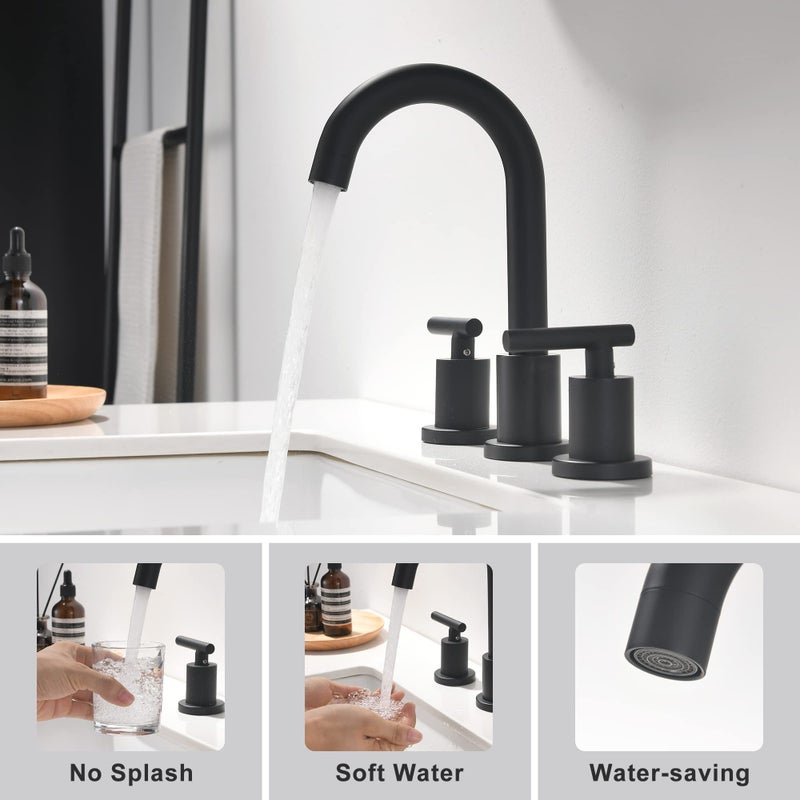 FROPO Two Handle Widespread Bathroom Sink Faucet - 3 Hole Vanity Faucet with Pop-Up Drain & cUPC Faucet Supply Lines, 8 Inch Black Bathroom Sink Faucet - Image 3